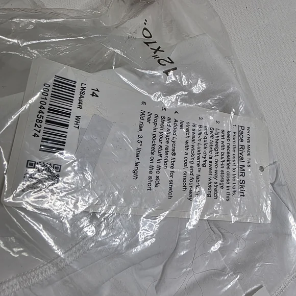 Lululemon Pace Rival MidRise Skirt White New With Tags Size 14 - Picture 3 of 5